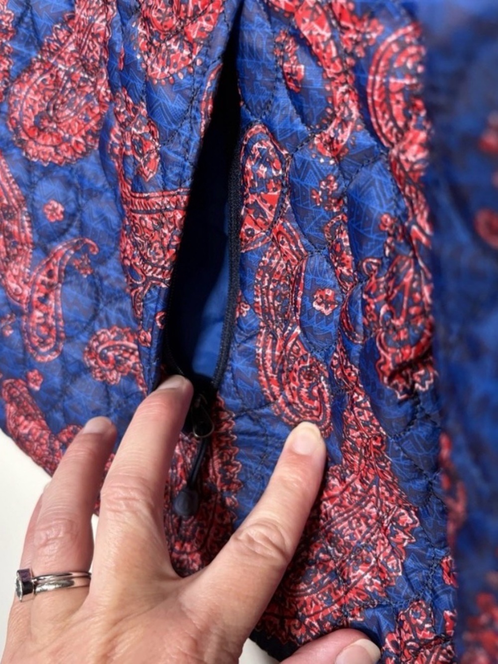 LANDS END Paisley Quilted Insulated Zip-Up Coat Jacket Blue Red Size XL - Picture 8 of 10
